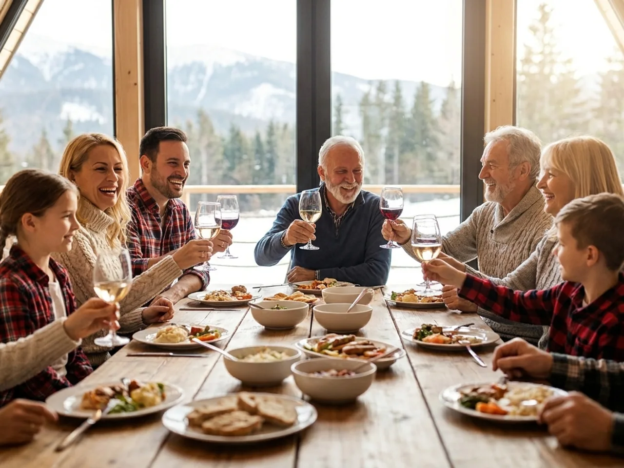A family and friends sharing a meal together at one of the homes
